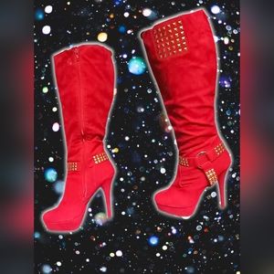 Red Suede platform stiletto boots